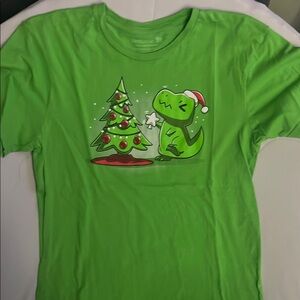 Green Dinosaur Christmas Kids T-Shirt